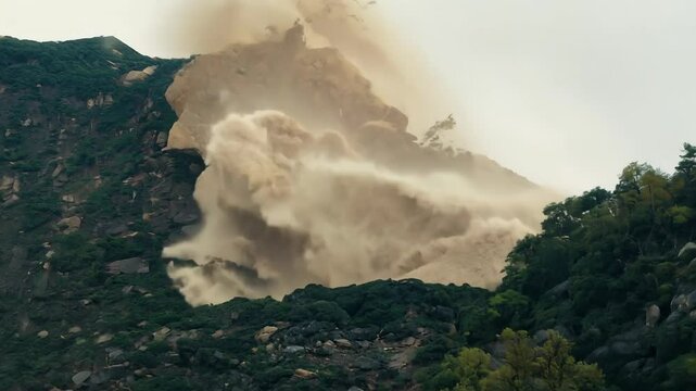 Dramatic mountain landslide captured in the wild
