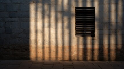 Stone wall with vertical shadows and window.