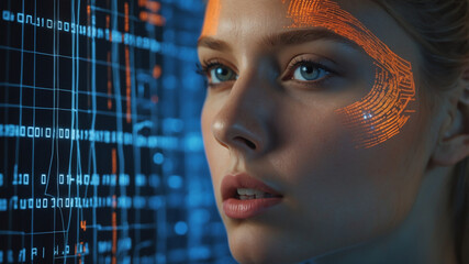 Portrait of a IT specialist analysing futuristic holographic data information.