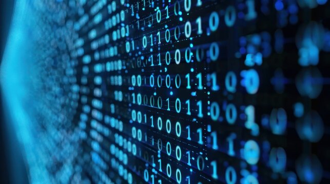 Blue digital binary data on computer screen background - Powered by Adobe