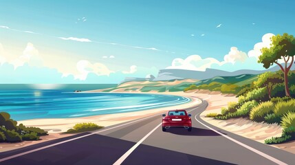 car driving on the road of Europe. road landscape in summer. it's nice to drive on the beachside highway. in Europe