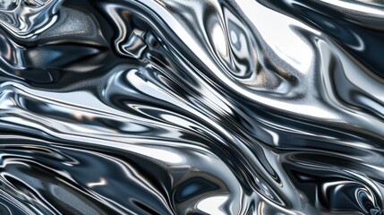 Close up texture of liquid shiny metal in silver gray color with highlights and shimmers. Liquid metallic texture, backdrop for web promotion. Generative AI 3d rendering illustration imitation.