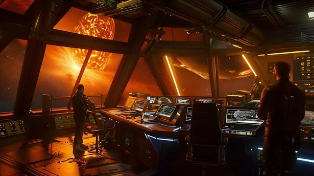 Spaceship Bridge with View of Exploding Planet