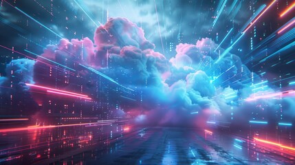 Fototapeta premium Cloud computing transfer big data on internet. futuristic digital technology .Generative AI