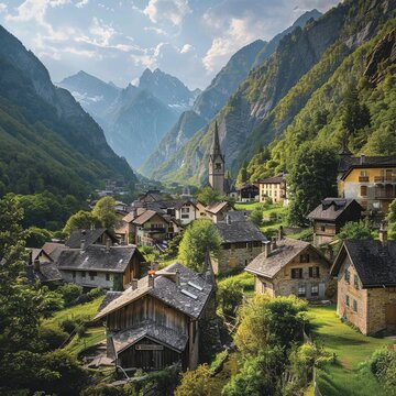 Foroglio Village view in Val Bavona of Switzerland