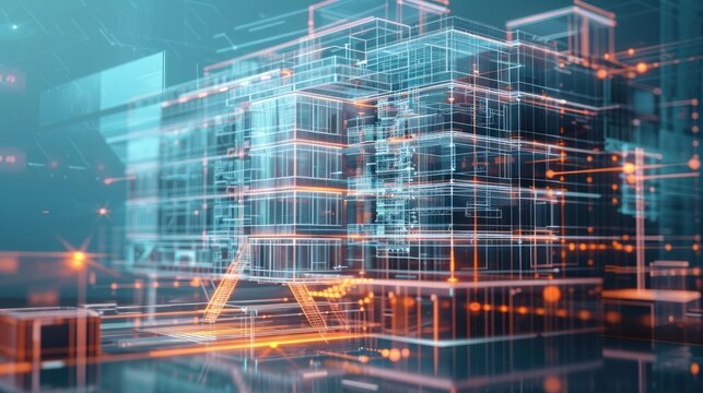Digital Building Information Modeling (BIM), digital Building Information Modeling (BIM) technology with an image depicting architects, engineers,