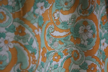Summer light fabric with flowers and patterns for background, natural vintage fabric for women dress