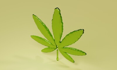 Cannabis oil in leaf shape against light background. 3d rendering 