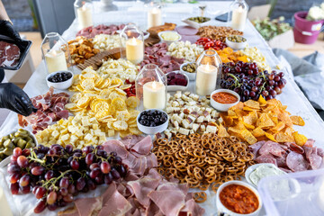 snacks and appetizers on a buffet table at a luxury restaurant
