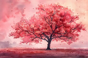 Serene Pink Blossom Tree in a Dreamy Landscape