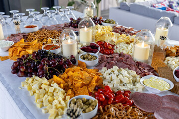 snacks and appetizers on a buffet table at a luxury restaurant