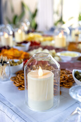 snacks and appetizers on a buffet table at a luxury restaurant