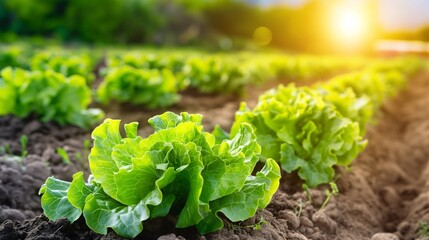 Vegetable garden  at sunrise, emphasizing sustainable farming.