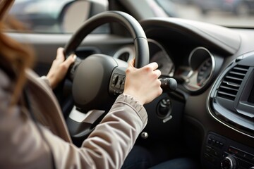 Profile of a middle-aged woman in work clothes driving a truck Image of the transportation and delivery industry, etc.. Beautiful simple AI generated image in 4K, unique.