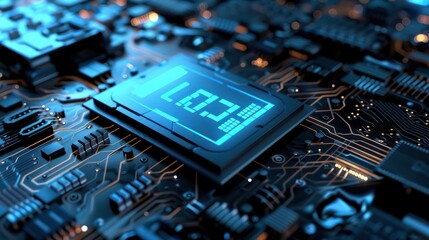 powerful computer processor microchip with the word representing artificial intelligence, AI technology