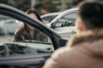 Profile of a middle-aged woman in work clothes driving a truck Image of the transportation and delivery industry, etc.. Beautiful simple AI generated image in 4K, unique.