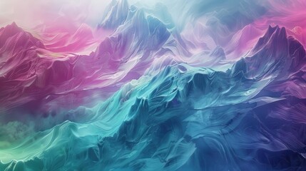 Obraz premium dreamlike mountain range formed by swirling translucent layers of vibrant colors blending into surreal peaks and valleys