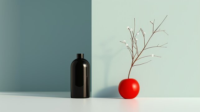 Abstract geometric shapes arranged in a harmonious display of color and form, suitable for modern aesthetics. 3D Illustration Rendering , Minimalism,