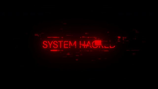 System hacked text with screen effects of technological failures. Spectacular screen glitch with various kinds of interference. Looped
