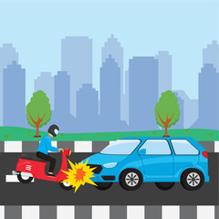 Car and motorbike accident concept illustration.flat style vector illustration.