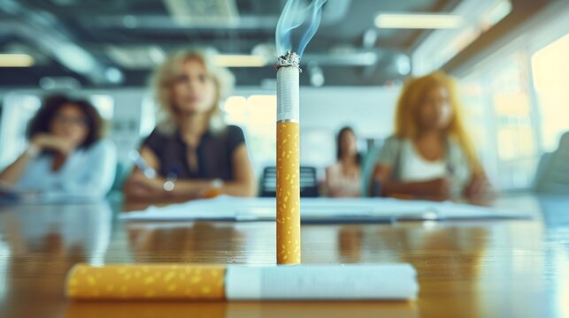 A quit smoking support group meeting with people sharing their experiences Stock Photo with copy space