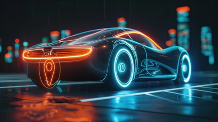 3d gps location design, a car with location symbol in a futuristic design.
