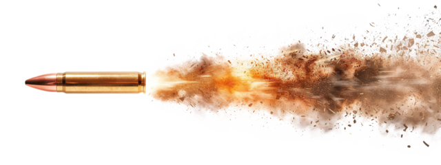 Bullet in motion leaving a trail of smoke, cut out