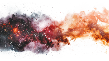 Cosmic clouds of red, orange, and black in a starry galaxy, cut out