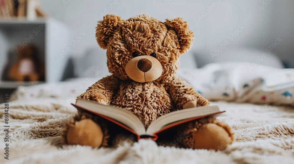 Poster a child being read a bedtime story to help them fall asleep peacefully stock photo with copy space