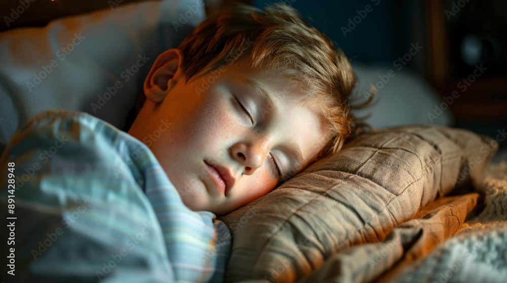 Poster a child being read a bedtime story to help them fall asleep peacefully stock photo with copy space