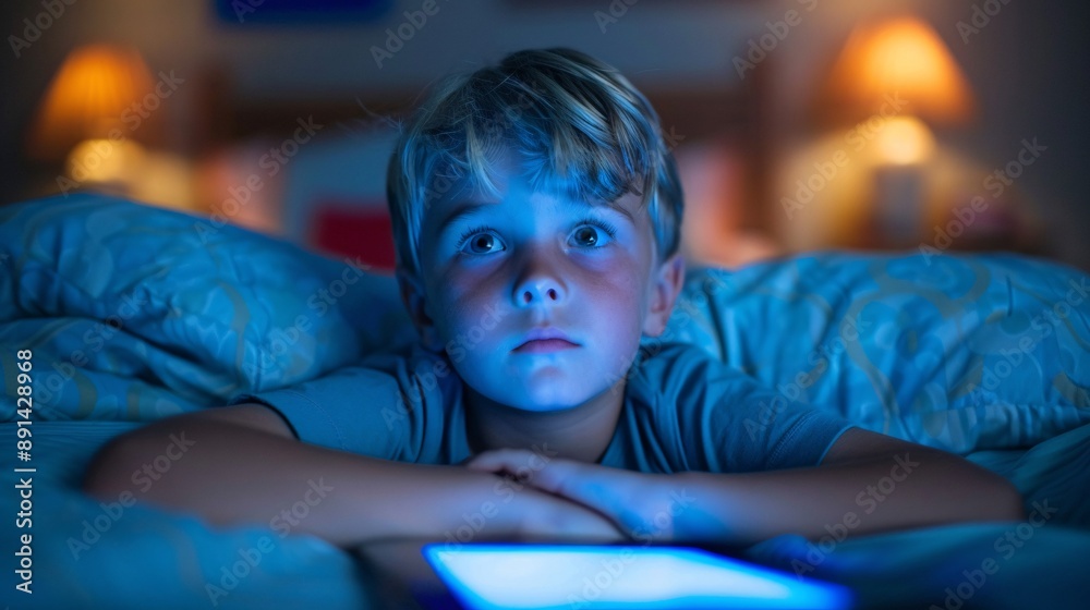 Poster a child being read a bedtime story to help them fall asleep peacefully stock photo with copy space