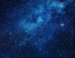 Naklejka premium A starry night sky, with stars twinkling in the dark blue background. The overall tone is deep and mysterious, with small details of various celestial bodies scattered across it.