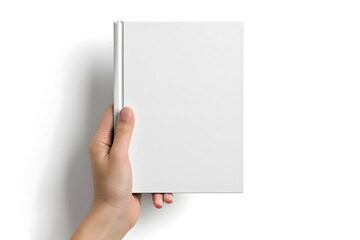 Obraz premium Top view Hand Holding Hardcover Book Mockup isolated on white background