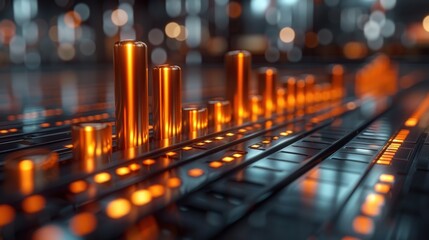 Glowing Metallic Bars on a Futuristic Interface