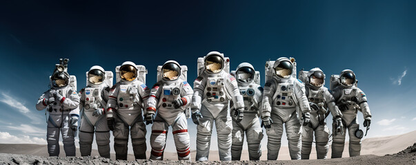 A Group of Astronauts Standing on a Snowy Surface Under a Cloudy Sky