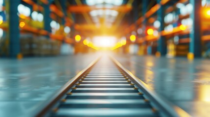 An advanced smart logistics center with automated supply chain technology, showcasing efficient management and distribution processes in a bustling warehouse environment.