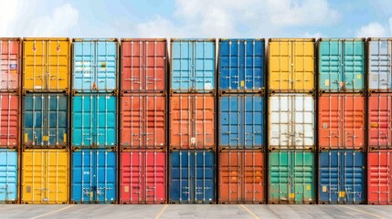 Fototapeta premium Towering Stack of Cargo Containers in Shipping Yard, Generative Ai