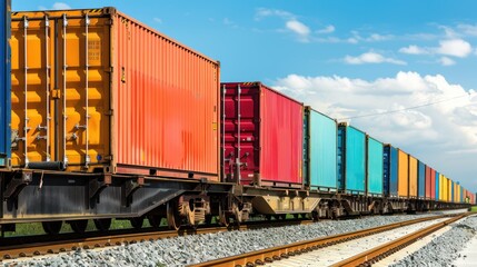 Obraz premium Transportation of Shipping Containers: Loading Process onto Freight Train, Generative Ai