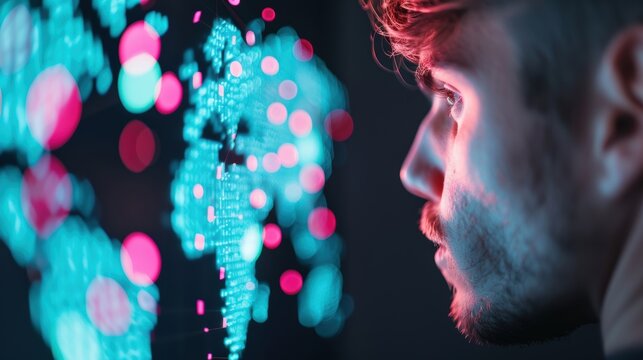 A supply chain analyst reviewing data on a digital screen, focusing on sustainability metrics and eco-friendly transport solutions for global logistics networks.