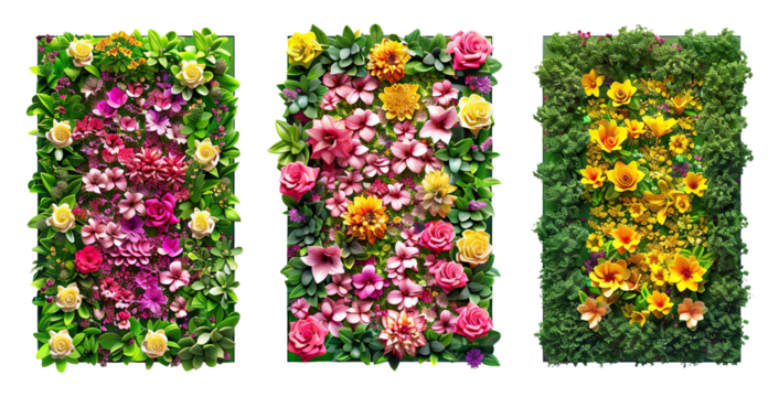 Set of colorful flower wall panels, cut out