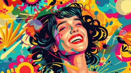 Naklejka premium Joyful Woman in a Vibrant Abstract World
