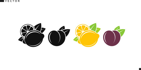 Fresh fruit with leaves vector. Citrus fruit with lemon icon. Vegetarian food sign