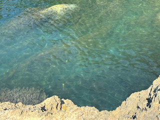 Sea clear emerald turquoise water of Mediterranean coast