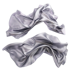 Set of floating elegant silver fabrics, cut out