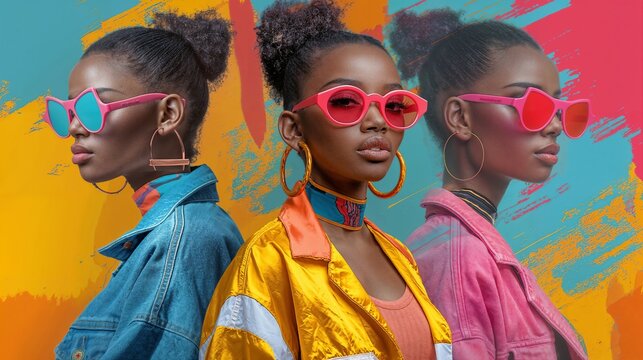 Three Black African American Female Models from 90s and Y2K Eras: Fashion, Vibrant, and Design Aesthetics Resurging with Gen Z and Beyond