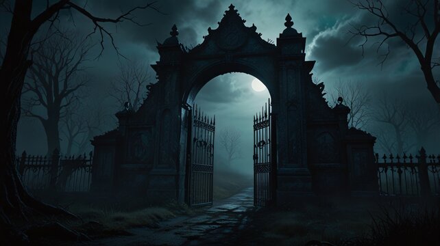 graveyard in the night, AI Generated.