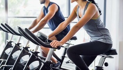 健康的なライフスタイルの象徴: スピニングバイクで汗を流すカップル