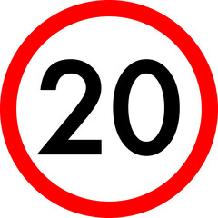 Speed limit 20 round road traffic icon flat design