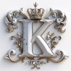 a white and gold letter with a crown