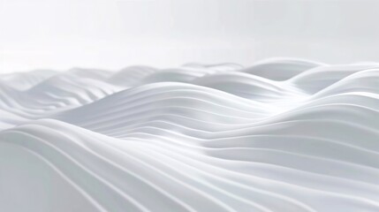 Minimalist abstract background with wave pattern, light gray and white gradient, soft lines, fluid simplicity. Atmospheric perspective, high resolution, soft lighting. Tranquil and calm atmosphere, Ci